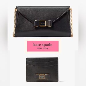 Kate Spade Black Morgan Bow Crossbody with Gold Chain & matching Cardholder